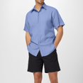 thumbnail image 2 of Men's Linen Short Sleeved Body Suit Men T Shirt Loose Undershirt Mens Button Down Shirt Solid Color Short Sleeved Cotton Linen Shirt for Men Beach Plus Size Men Short Sleeved Shirt, 2 of 8