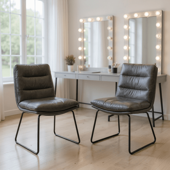 Homy Casa Set of 2 Modern Faux Leather Chairs with Thick Padding and Non-Slip Floor Protectors, Grey