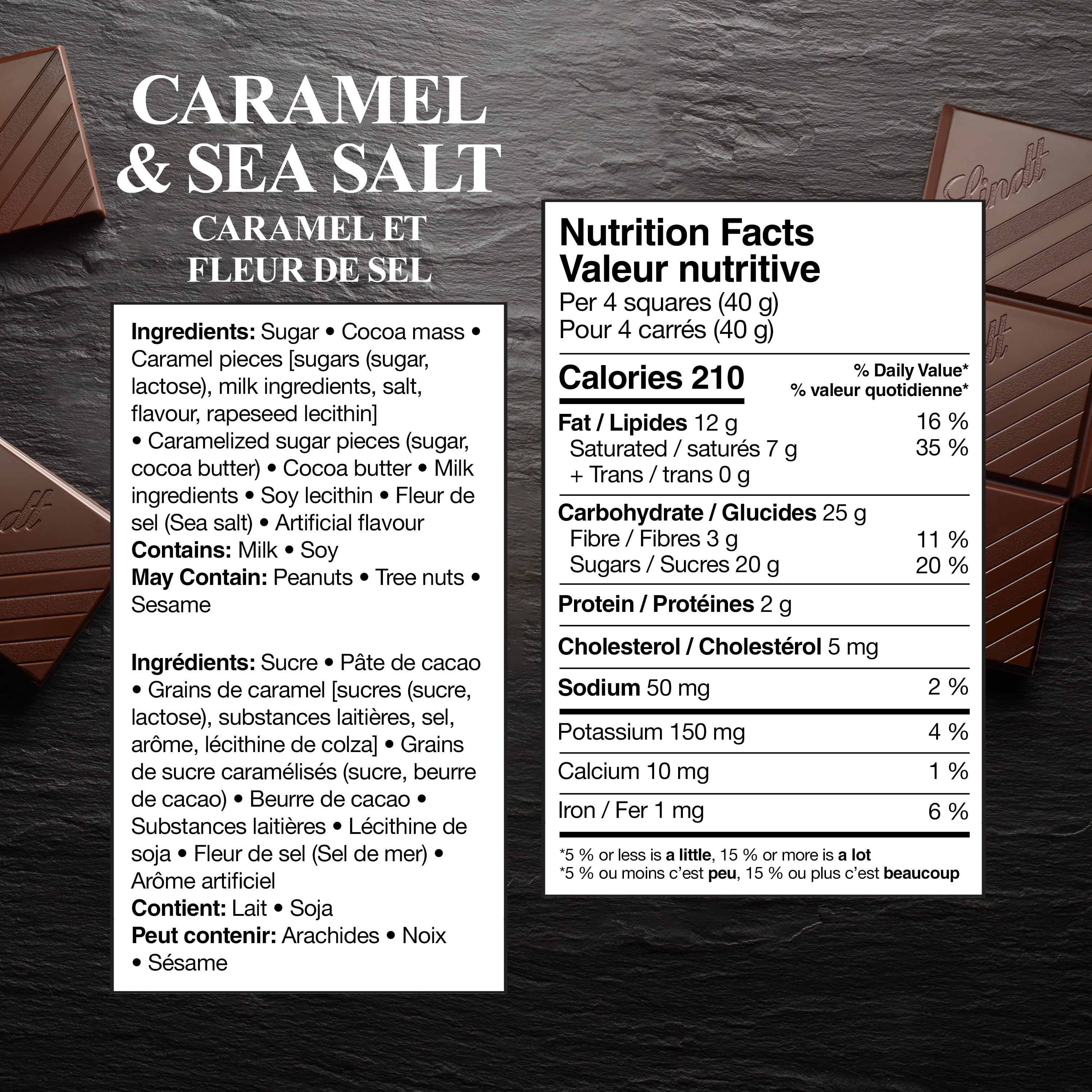 Chocolat noir Lindt EXCELLENCE Caramel et fleur de sel – Barre (100 g)