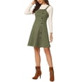 thumbnail image 2 of INSPIRE CHIC Robe Salopette Courte Trapèze pour Femme en Faux Suède avec Boutons Décoratifs S Vert Armée, 2 of 6