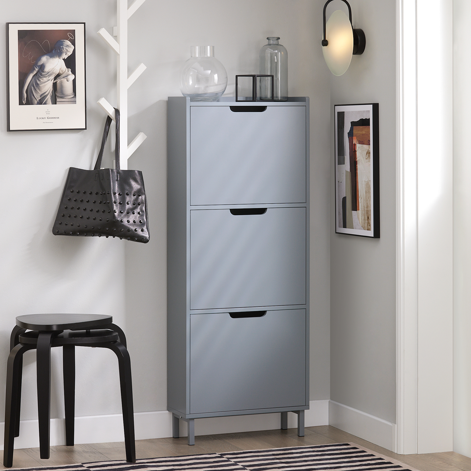 SoBuy FSR151-H-HG 3 Flip-Drawers Shoe Cabinet Shoe Rack Shoe Storage Cupboard Organizer Unit