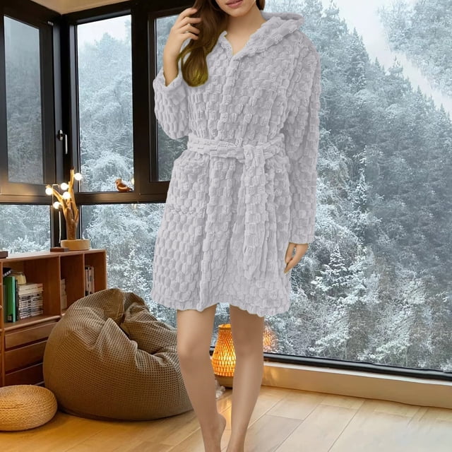 siminseming Christmas Women Robes Plush Absorbency Robe For Women Extra Long Fleece Bathrobe With Hood & Pockets | Warm Cloth Loungewear Clothing Shoes & Accessories
