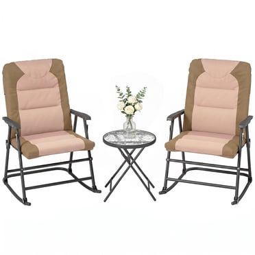 Outsunny 3pc Patio Foldable Rocking Chair Set, Light Brown