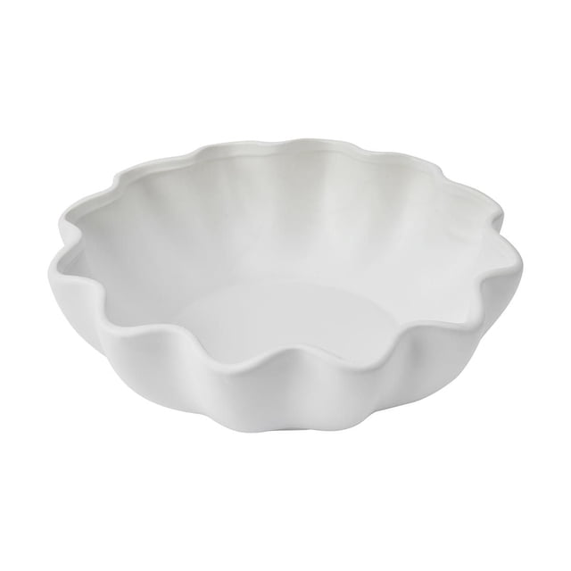 Anko Bol Blanc à Bord Ondulé en Céramique Blanche avec Bord Ondulé Fluide, Montré sous un angle 3/4 sur Fond Blanc, Conçu pour Servir des Salades Ou des Pâtes, Compatible Micro-Ondes et Lave-Vaisselle, Convient Aussi pour Tenir des Fruits Ou des Collations.