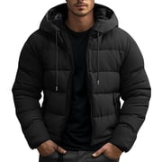 VINUSLI Puffer Coat Men Thicken Quilted Warm Jackets with Detachable Hood Winter Zip Up Cold Weather Outerwear Parka Black,M