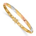 thumbnail image 1 of 14K Rhodium Plated Yellow Gold White & Rose Rhodium Polished Satin Diamond Cut Flex Bangle, 1 of 2