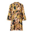 thumbnail image 3 of Robes d'Été pour Femmes Grande Taille Ample Imprimé Manches Longues V Bouton Mini Robe d'Été Orange XXXXXL, 3 of 4