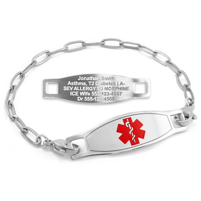 MedicEngraved Stainless Steel Custom Medical Alert Bracelet - 4mm Paperclip Link