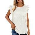 thumbnail image 1 of Plus Size Summer Tops for Women Crochet Crewneck Ruffle Shorts Sleeve T Shirts Loose Blouses, 1 of 7
