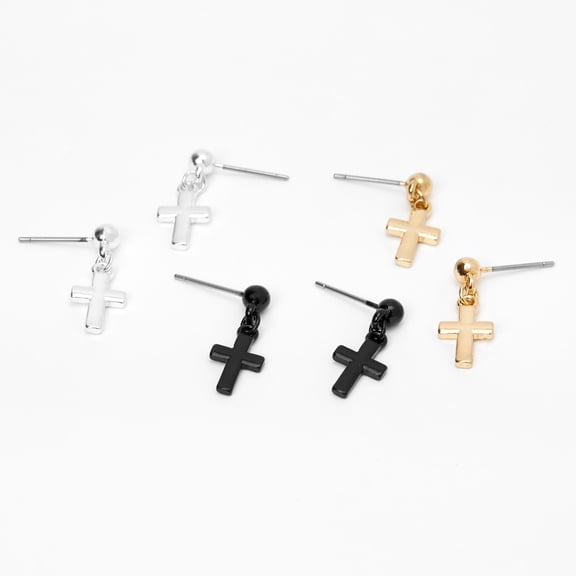 Claire's 3pk Gold Silver Black Crosses Earrings