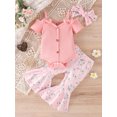thumbnail image 2 of Faithtur 3Pcs Baby Girl Spring Outfits, Short Sleeve Cold Shoulder Romper + Flare Pants + Headband Set, 2 of 9