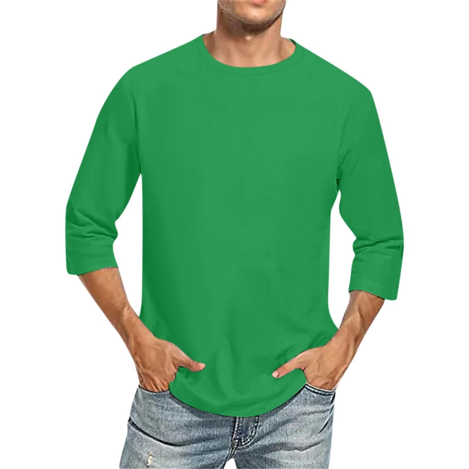 Hiiyo T-Shirt pour Homme Grande Taille Confortable Uni à Manches 3/4, Vert