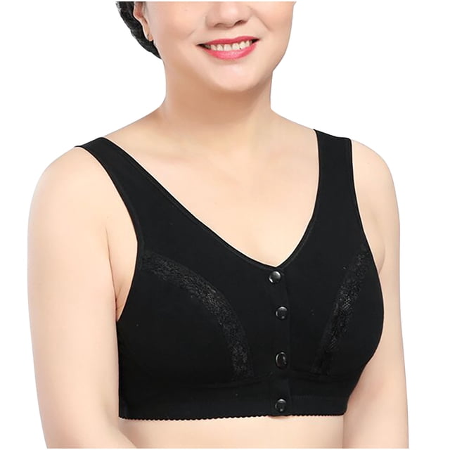 Womens Bralettes Solid Sleeveless Plus Size Lingerie Front Four Button Wide Strap Tank Bra V-Neck Padded Bra Feature Hook and Eye Closure Strapless Bra Style Y-70 , Black 5XL