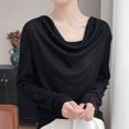 thumbnail image 1 of Roncen Haut à Manches Longues à Col Bénitier pour Femme, Blouse de Base Unie Drapée, Essentiel Extensible pour Superposition, 1 of 5