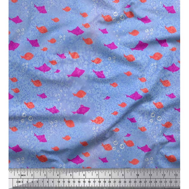 Soimoi Rayon Fabric Bubbles & Fish Ocean Print Fabric by the Yard 42 Inch Wide