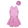 thumbnail image 2 of TSSOE Robe de Danse Moderne Jazz Ballet à Paillettes pour Filles avec Bandeau Costume de Performance Dos Croisé Justaucorps Bandeau Rose 14, 2 of 5