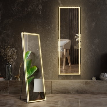 EDX Rectangle 63"x 20" LED Full Body Mirror, 3 Color Lighting, Free Standing Wall-Mounted for Home