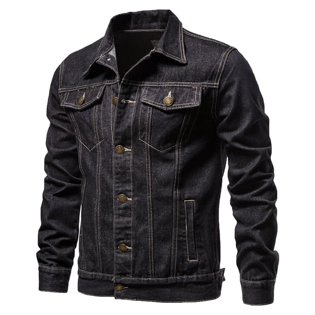 Veste en Denim Homme Mode Décontractée Veste en Denim Extérieure Veste à Simple Boutonnage Veste de Travail. une Vue Frontale d'Une Veste en Denim Noire pour Homme avec un Motif Uni, Fermeture à Boutons, Manches Longues et Surpiqûres Renforcées. Lavable à la Machine et Convient aux Activités de Plein Air comme la Pêche, la Randonnée et les Tenues Décontractées. Disponible en Tailles m à XXXXXL.