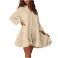thumbnail image 2 of Gspmoly Robes pour Femmes, Robe à Manches Trompette Unie Plissée à Boutons à Manches Longues à Col en V, Robes de Travail pour Femmes jusqu'à 65 % de Rabais, 2 of 6
