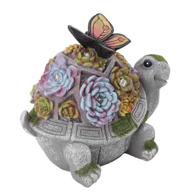 Figurine Lights, Lawn Decor Auto Charging Resin Solar Tortoise Statue for Patio Decor