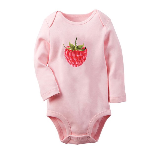 iDzn Fruit Raspberry Image Print Cute Rompers, Newborn Baby Unisex Bodysuits, Infant Jumpsuits, Toddler 0-12 Months Kids Long Sleeves Oufits
