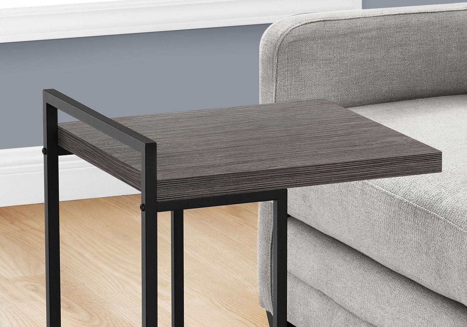 Monarch Specialties Table D'appoint, En Forme De C, Bout, Côté, Collation, Salon, Chambre À Coucher, Métal, Stratifié, Gris, Noir, Contemporain, Moderne