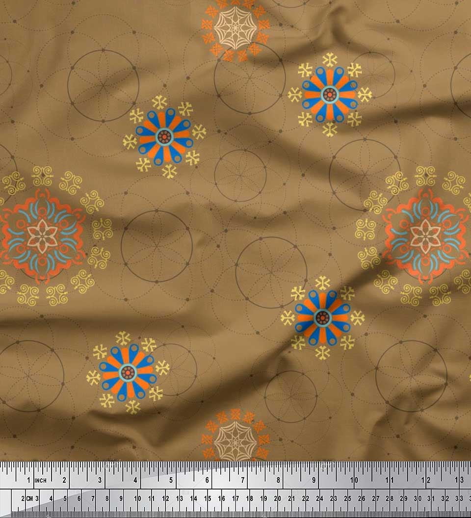 Soimoi Crepe Silk Fabric Mandala Ethnic Print Fabric by The Yard 42 Inch Wide