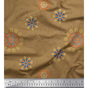 Soimoi Polyester Crepe Fabric Mandala Ethnic Decor Fabric Printed Yard 52 Inch Wide