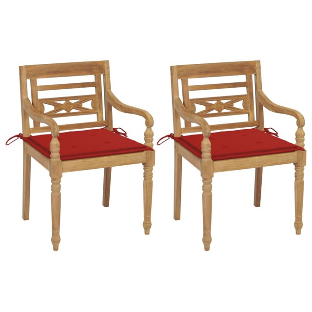 vidaXL Chaises Batavia 2 Pcs avec Coussins Rouges en Bois de Teck Massif