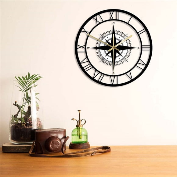 Nautical Compass Rose Wall Clock 30cm LED Light Up Acrylic Wind Rose Direction Chart Decorative Clock Silent Non Ticking Battery Operated Decor for Living Room Bedroom Kitchen Office Home