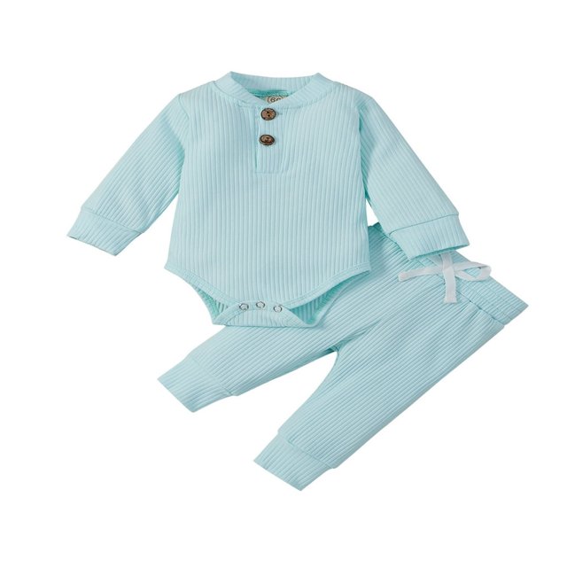 Ensemble 2 Pcs pour Nouveau-Né Garçon Fille : Barboteuse Côtelée et Pantalon