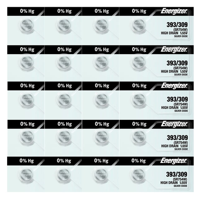 Energizer 393/309 SR754W Silver Oxide Watch Battery (20 Pack)
