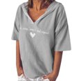 thumbnail image 1 of Mode Femme Décontractée Manches Courtes Col en V Imprimé Lettre T-Shirt Blouse, 1 of 5