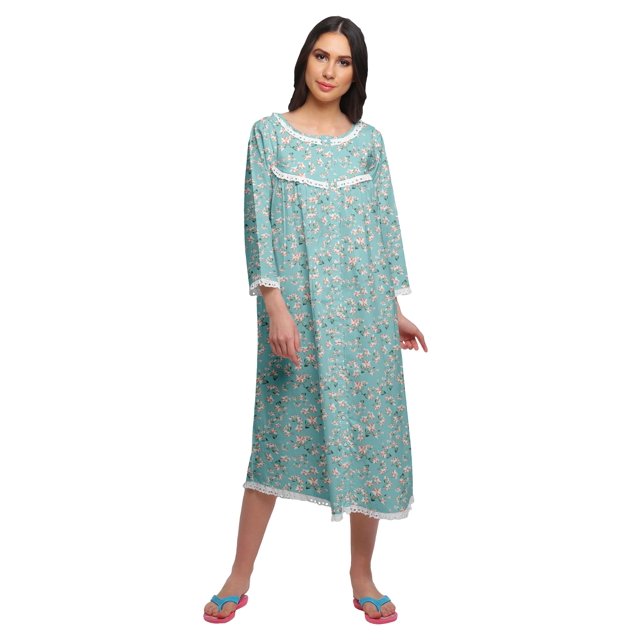 Moomaya Chemise de Nuit Boutonnée en Coton Imprimé pour Femmes, Robe de Nuit d'Allaitement