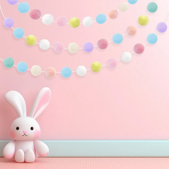 Ovzne 20ft Feltball String Flag Easter Garland Decorations 60pcs High Elastic Macaron Colored Furry Balls With Needle And Thread For Indoor Decor Easter Ornaments On Clearance