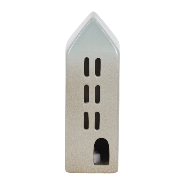 HOLIDAY TIME 8 IN Tall Ceramic Lighted House Tabletop Decor, 90% Ceramic 10% Electronic Components LED Christmas Village Decoration