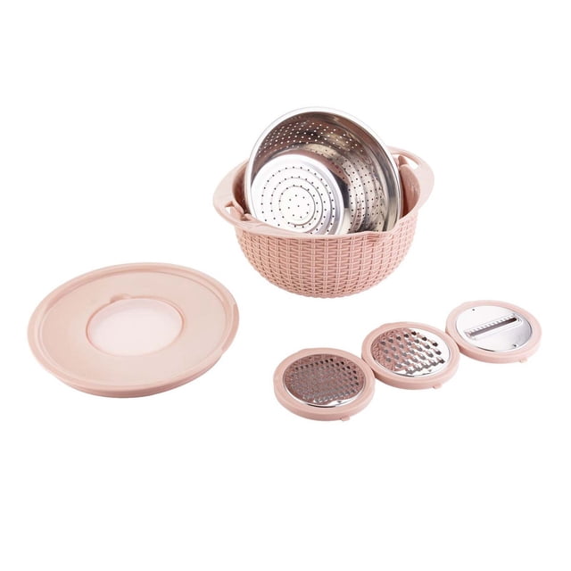 Stainless Steel Fruit And Vegetable Drain Basket With Lid And 3 Graters For Kitchen Use
