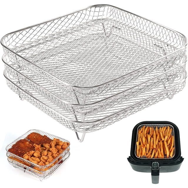 EcoNesxp Rack de déshydratant en acier inoxydable multicouche empilable pour un ensemble de pièces Vortex instantané 8-inch Carré Air Sac à fryers 3-piece Sac à griller