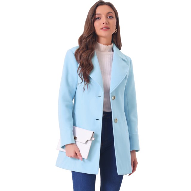 INSPIRE CHIC Women's Elegant Notched Lapel Button Single Breasted Winter Long Coat Light Blue L
