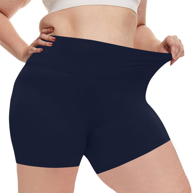 BLVB Womens Plus Size Biker Yoga Shorts High Waisted Stretchy Non-see Through Workout Athletic Gym Shorts