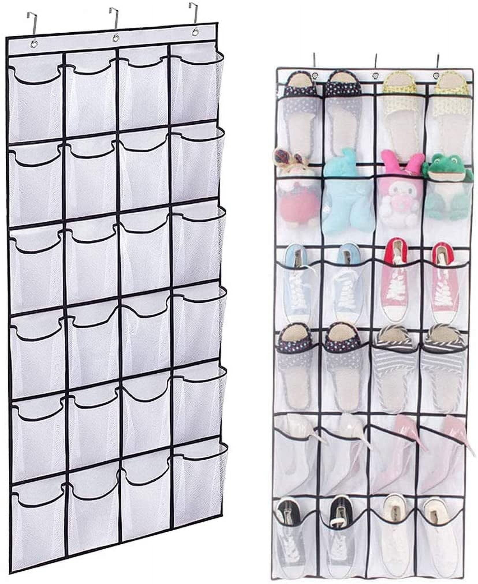 24 Large Mesh Pockets Over The Door Shoe Rack, Hanging Shoe Organizer for Closet Hanging Shoe Rack Holder Hanger, White