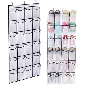 24 Large Mesh Pockets Over The Door Shoe Rack, Hanging Shoe Organizer for Closet Hanging Shoe Rack Holder Hanger, White