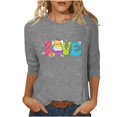 thumbnail image 2 of Xihbxyly Hauts Décontractés pour Femmes T-shirt à Col Rond Imprimé de Pâques à Manches 3/4 T-shirt à Col Rond Chandail à Enfiler Tendance à Petit Budget, 2 of 5