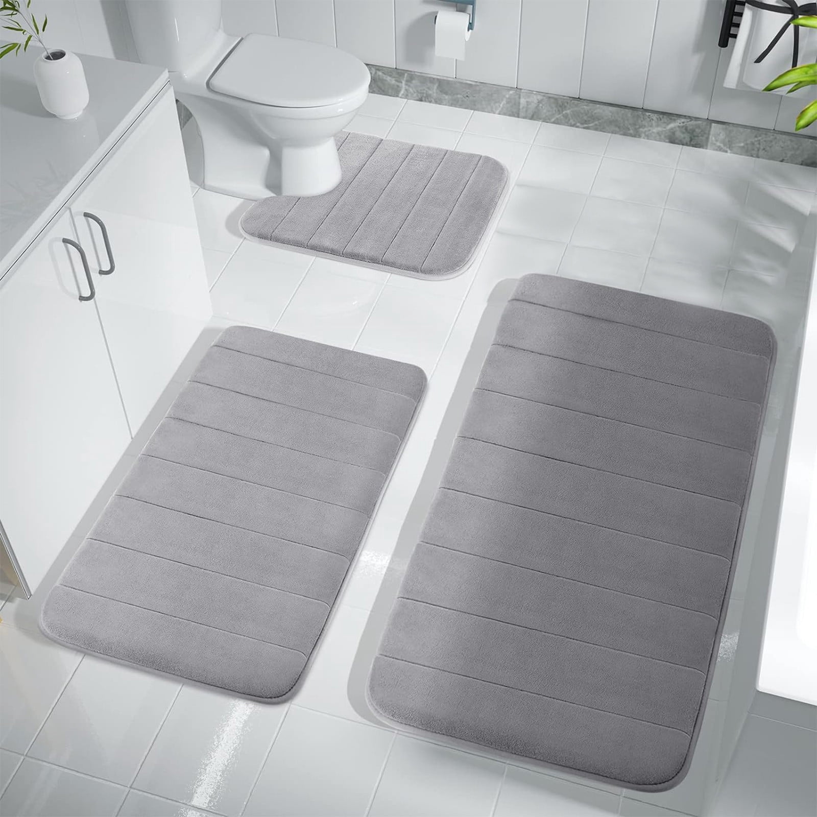 EARKITY Memory Foam Bath Mats, Non Slip Bathroom Floor Mat, Soft and Super Absorbent Toilet Mat,Washable Bathroom Rug Mats - Easier to Dry.