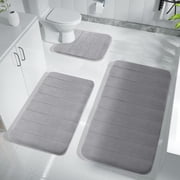 Bathroom Rugs Mat Set, EDHITNR Extra Soft Thick Absorbent Foam Bath Rugs, 3-Piece Non-Slip Quick Dry Machine Washable Bath Mats for Bathroom Floor Tub Shower