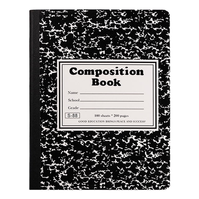 ZTTD Composition Notebook 1 Pack, Wide Ruled Paper, 10.24 x 7.48 Inches, 100 Sheets(200 Pages), Black Marble Covers (Black)