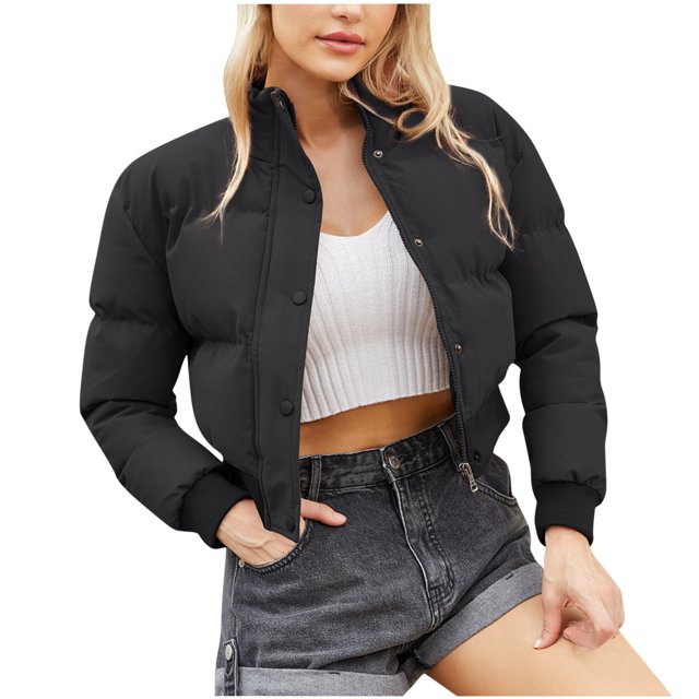 XZNGL Woman Short Long Sleeve Stand Collar Warm Casual Bread Down Jacket