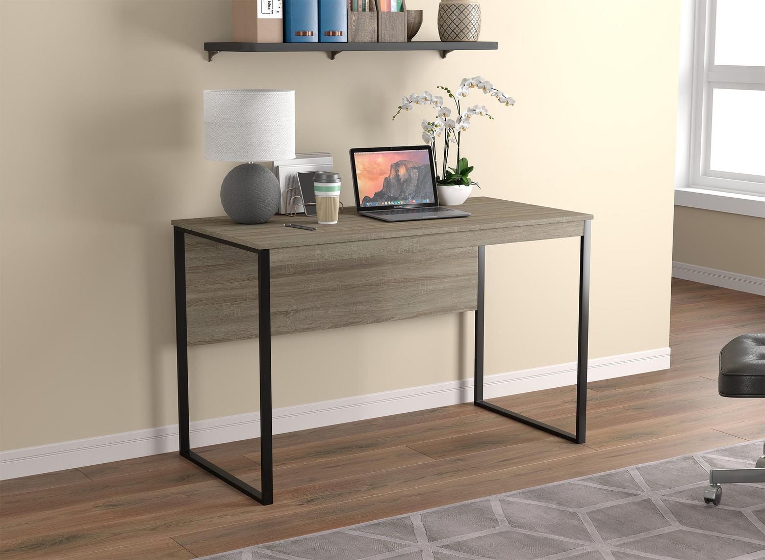 Safdie & Co. Computer Desk 47.25L Dark Taupe Black Metal
