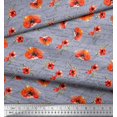 thumbnail image 3 of Soimoi Grey Poly Georgette Fabric Text & Poppy Floral Printed Fabric 1 Yard 52 Inch Wide, 3 of 3