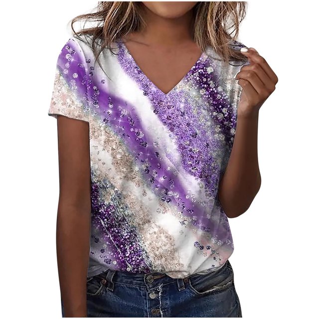 Birdeem Fashion Woman V-Neck Short Sleeve Blouse T-Shirt Summer Printing Loose Tops